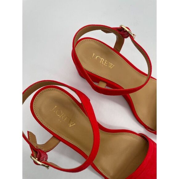J.Crew Wedge Sandals Belvedere Red Womens Sz 9.5 Open Toe Buckle - Picture 10 of 12